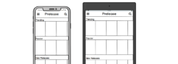 student wireframe images, tablet and cell phone with a prerelease for films chart.